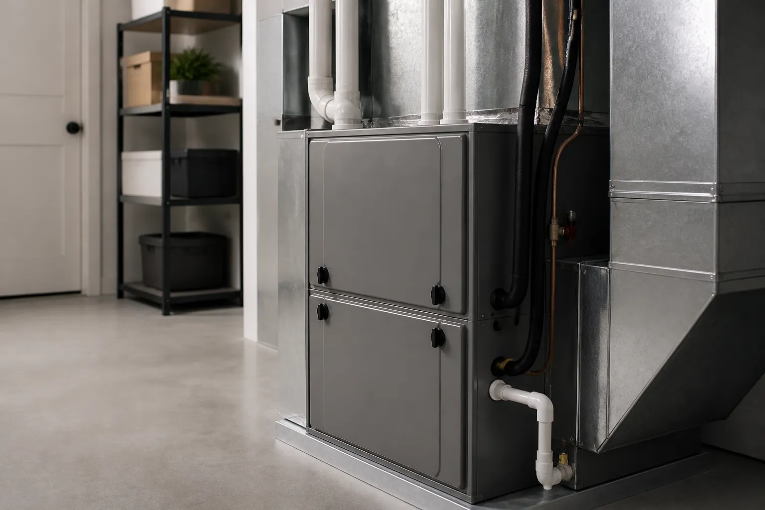 Modern HVAC system installed in a clean utility space.