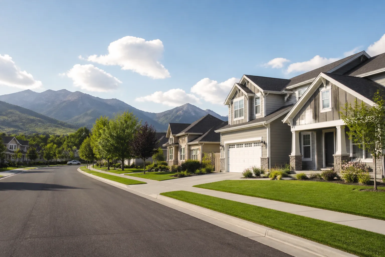 Contemporary homes on a clean suburban street.